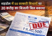 शहडोल में 50 सरकारी विभागों पर 20 करोड़ का बिजली बिल बकाया