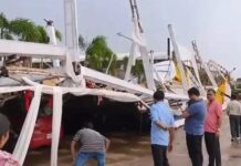 तेज आंधी में चोखरधानी रेस्टोरेंट की पार्किंग शेड गिरी, बड़ा हादसा टला