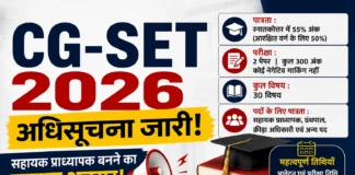 CG-SET 2026 Notification: सहायक प्राध्यापक बनने का सुनहरा अवसर, जारी हुई राज्य पात्रता परीक्षा की अधिसूचना