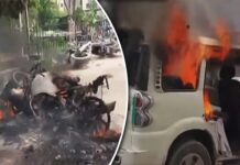 पटना में सड़क हादसे के बाद बवाल, भीड़ ने बस और पुलिस वाहन में लगाई आग